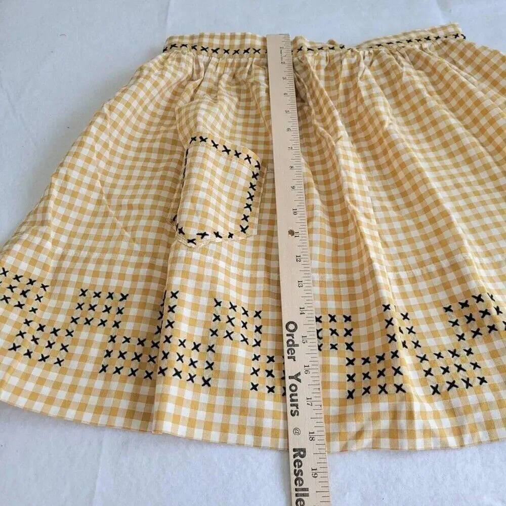 Handmade Black Stitched Yellow Gingham Apron One Size